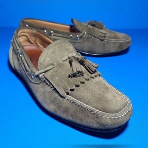  SALVATORE FERRAGAMO Tassel Men's olive suede driving loafers